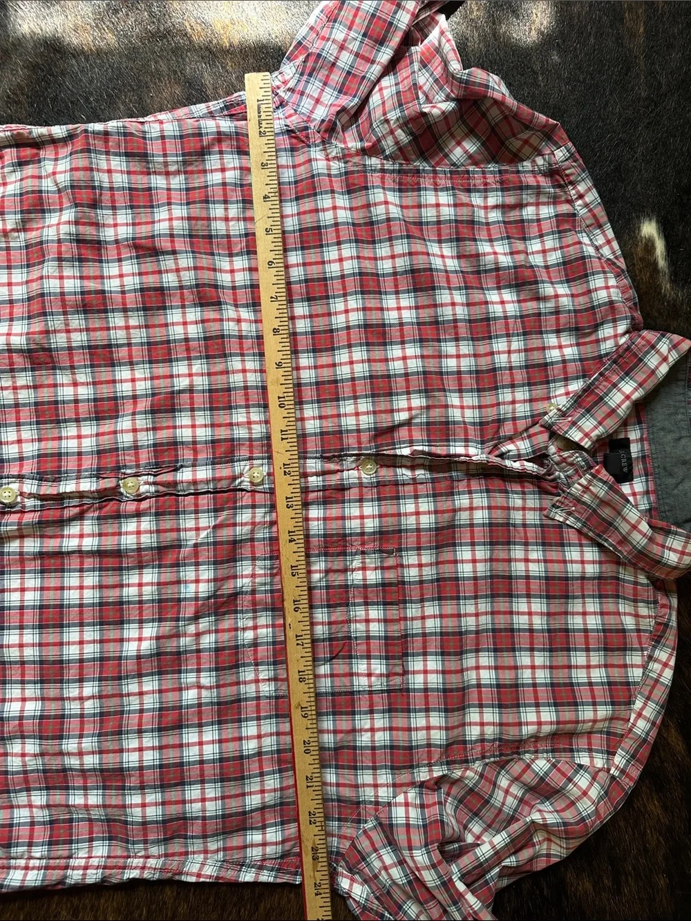 J. Crew Tartan Plaid Button Up Shirt, Men's XL Red White & Blue Cotton Casual